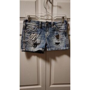 Silver Jeans Co. Distressed Aiko Cutoff Shorts W26 Heavy Shredded Boho Denim